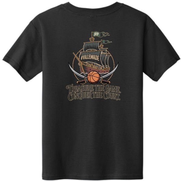 Jr. Pirates Treasure the Game youth basketball t-shirt black